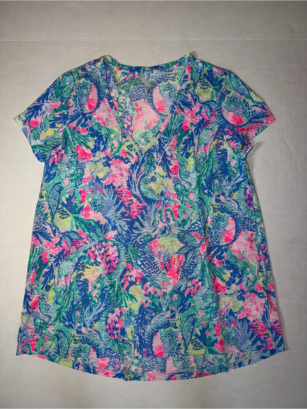 Lilly Pulitzer Short-Sleeve V-Neck Tee in Blue, Green, Pink